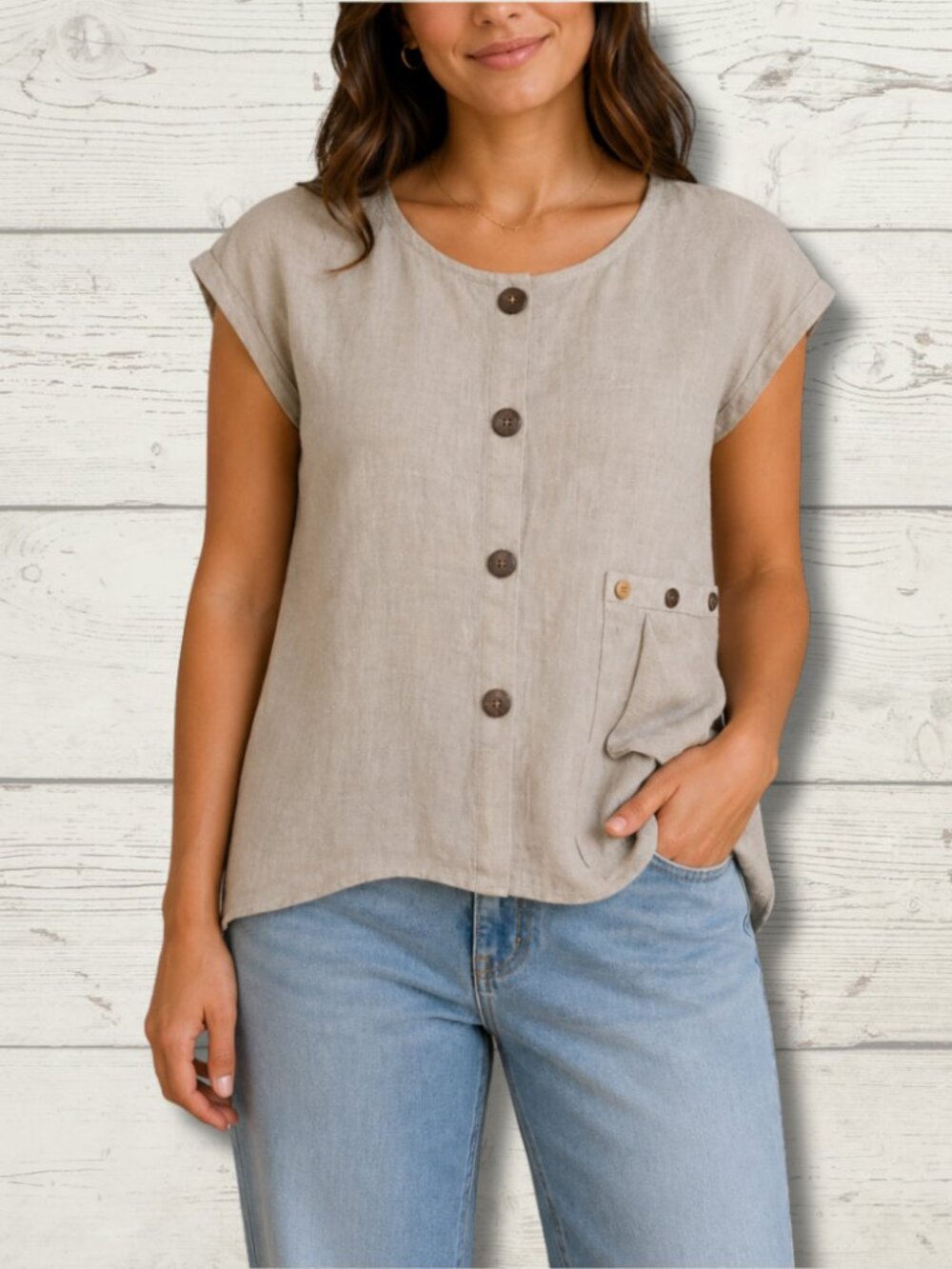 Picadilly Light Beige Greige Blouse – Women’s Large